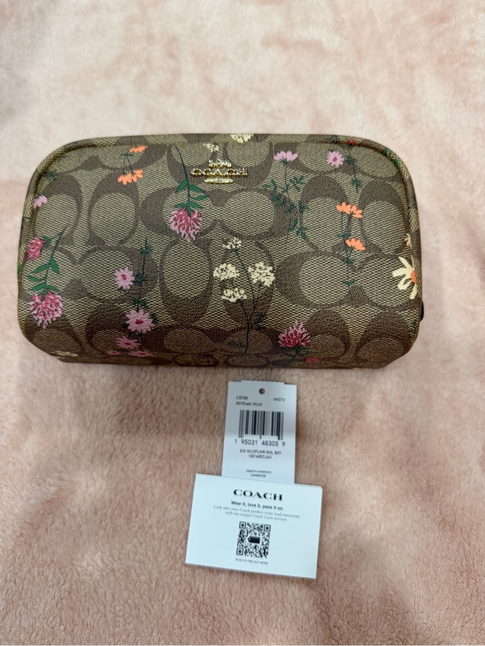 COACH Brown Signature Wildflower Boxy Floral Makeup Cosmetic Pouch - Picture 9 of 11